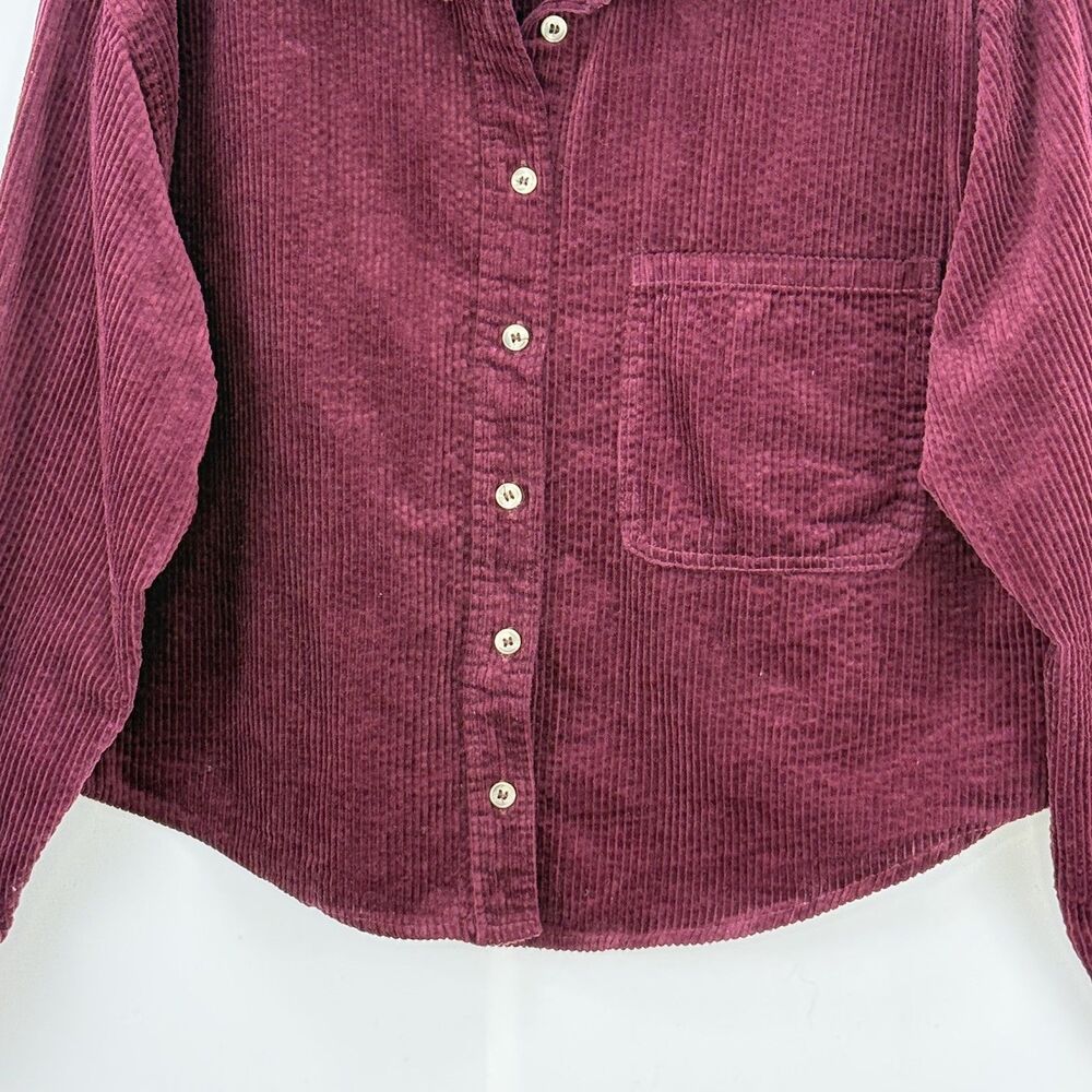 Womens Burgundy Corduroy Shirt Cotton Long Sleeve Button Up Shacket No Tag Sz M - Picture 5 of 16